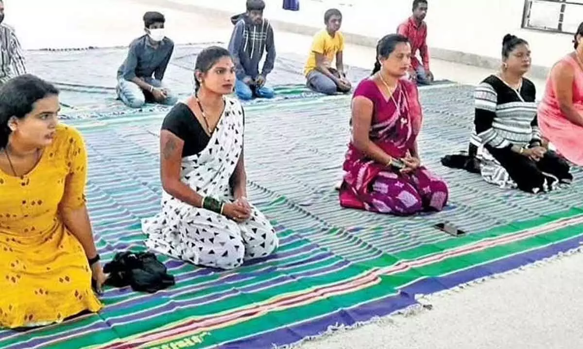 Transgenders practice yoga ahead of Prime Minister Narendra Modi’s visit to Mysuru on Wednesday
