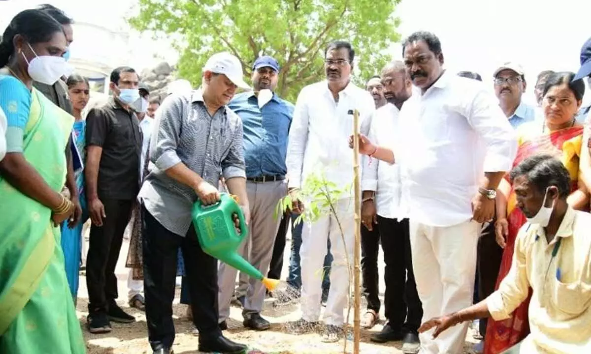 Panchayati Raj Rural Development Department Principal Secretary Sandeep Kumar Sultania taking part in Palle Pragathi programme  in Karimnagar district on Thursday