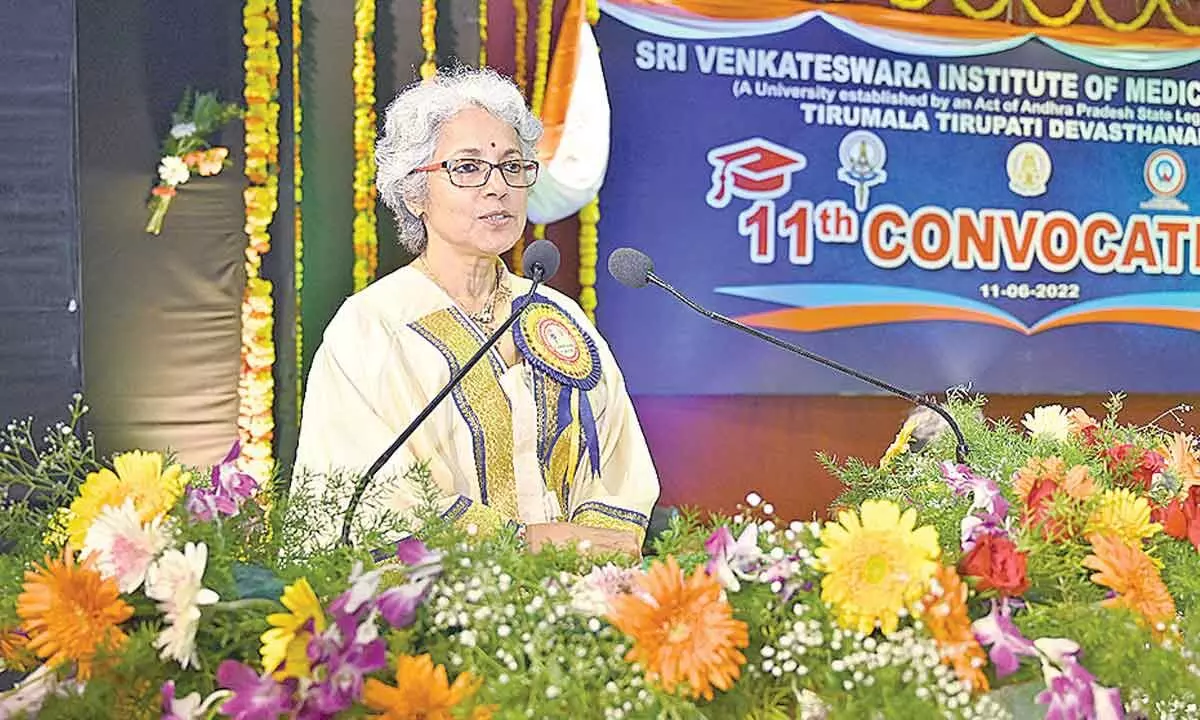 WHO Chief Scientist Dr Soumya Swaminathan addressing the 11th convocation of SVIMS in Tirupati on Saturday