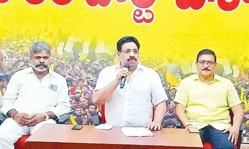 TDP state general secretary B Venkanna speaking to the media in Visakhapatnam on Saturday.