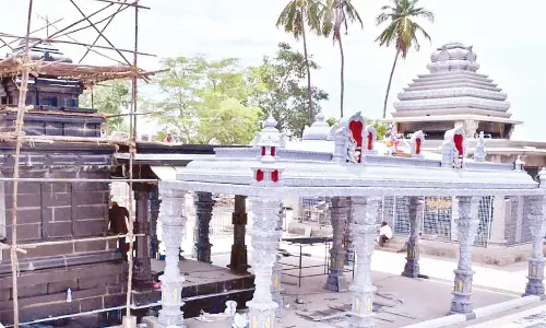 The newly constructed Sri Annapurna Devi temple at Srisailam temple where installation of idols and sikhara is be performed.