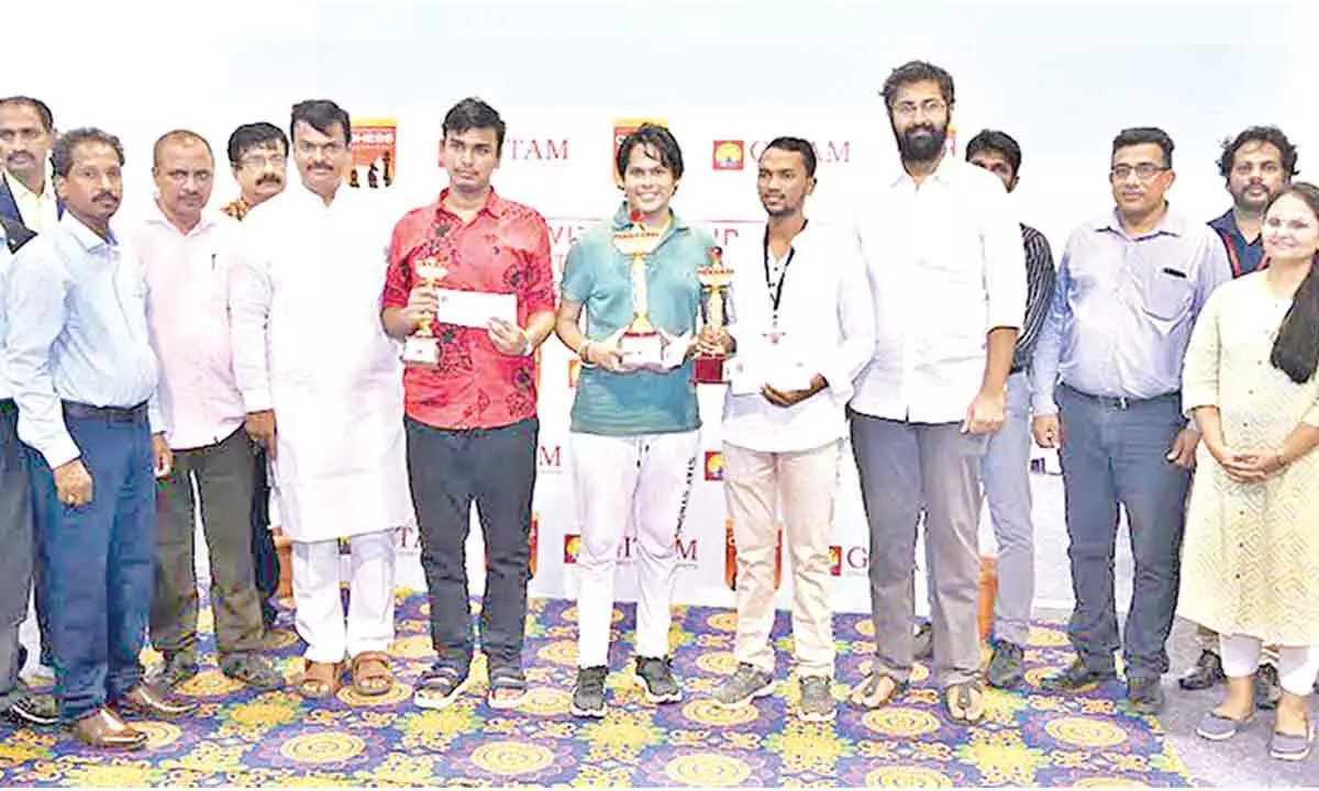 President of GITAM M Sribharath at valedictory function along with the winners in Visakhapatnam on Tuesday