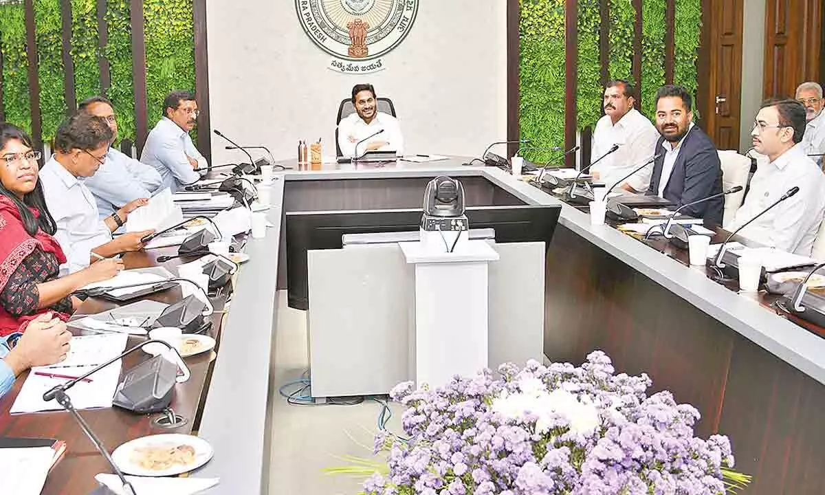 Chief Minister Y S Jagan Mohan Reddy holds a review on education at his camp office in Tadepalli on Thursday