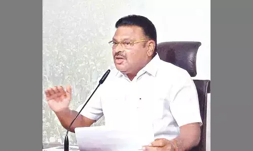 Irrigation Minister Ambati Rambabu addressing the media at the YSRCP central office in Tadepalli on Friday