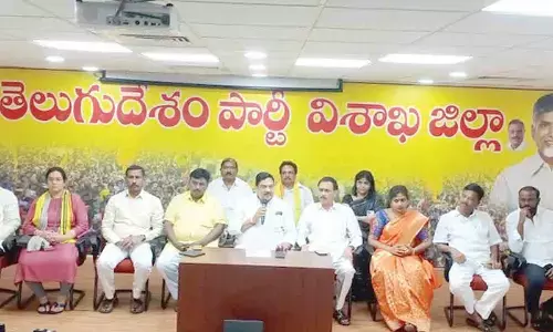 TDP former minister Kala Venkata Rao addressing the media in Visakhapatnam on Saturday