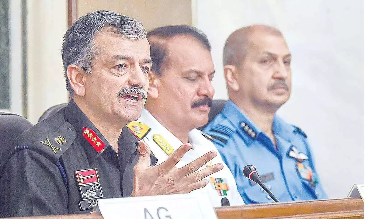 Department of Military Affairs Additional Secretary Lt Gen Anil Puri addressing a press conference regarding the Central governments Agnipath scheme in New Delhi on Sunday