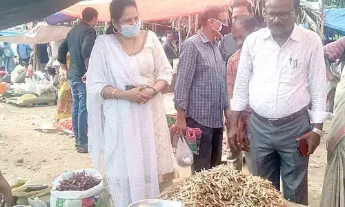 Vigilance and Enforcement officials conducting raids on fish markets in Visakhapatnam on Sunday