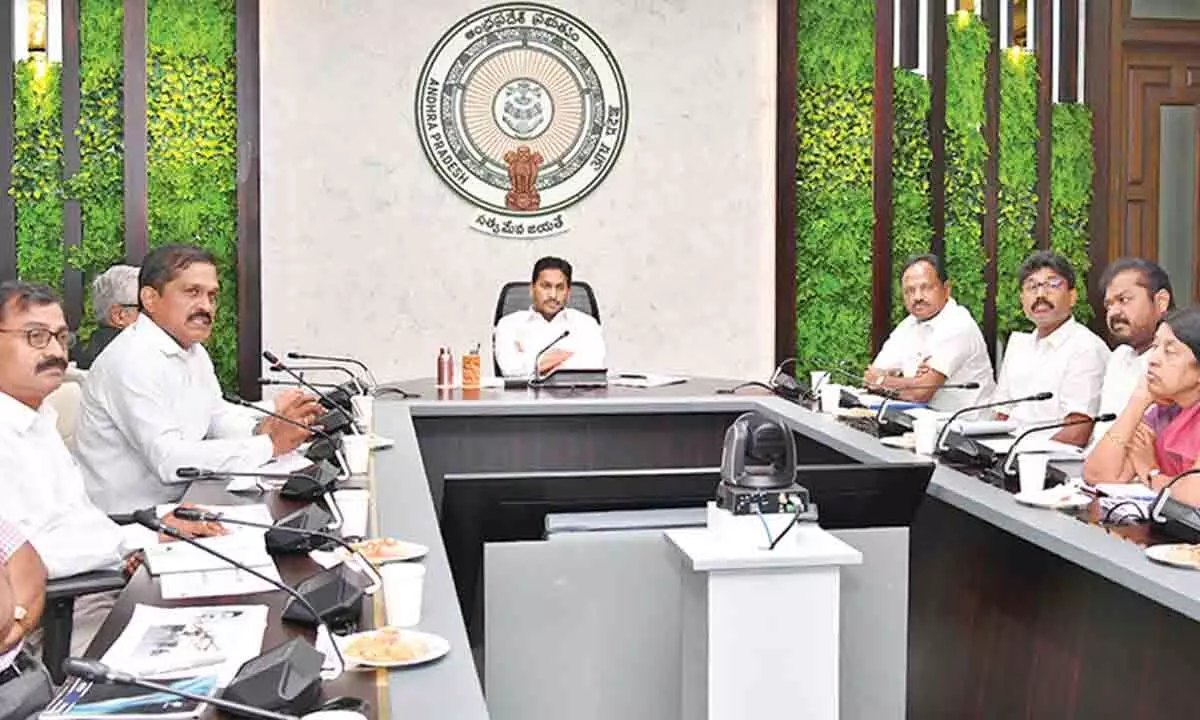 Chief Minister YS Jagan Mohan Reddy reviewing progress of works on roads, bridges, RoBs and flyovers, at his Camp Office in Vijayawada on Tuesday