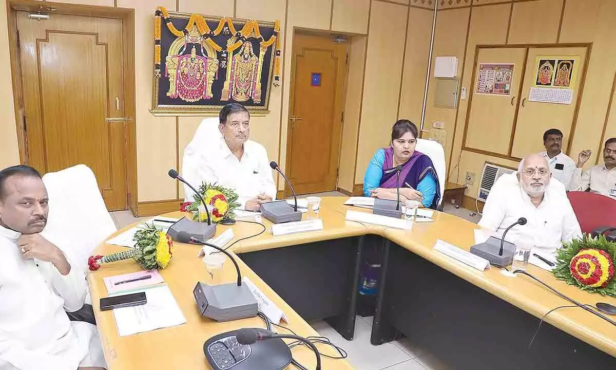 The TTD Land Committee meeting chaired by Justice K Sridhar Rao is held in Tirupati on Tuesday to review the measures in place for safeguarding TTD landed properties