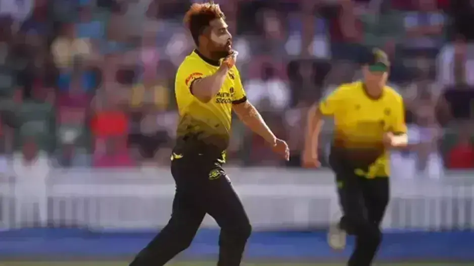 Mohammad Amir brings out the Pushpa celebration during Gloucestershires match against Somerset