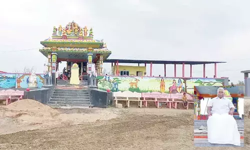 The Lord Rama temple which is constructed by Budidampadu village sarpanch  Shaik Meera Saheb; Sarpanch Shaik Meera Saheb(Inset Pic)