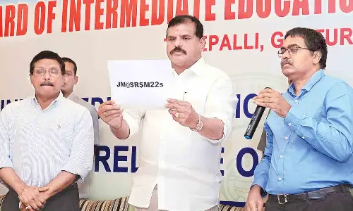 Education Minister Botcha Satyanarayana releasing Intermediate results in Vijayawada on Wednesday