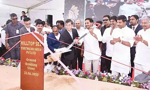 Chief Minister Y S Jagan Mohan Reddy takes part in Bhumipuja for Apache  unit at Inagaluru village in Srikalahasti mandal on Thursday