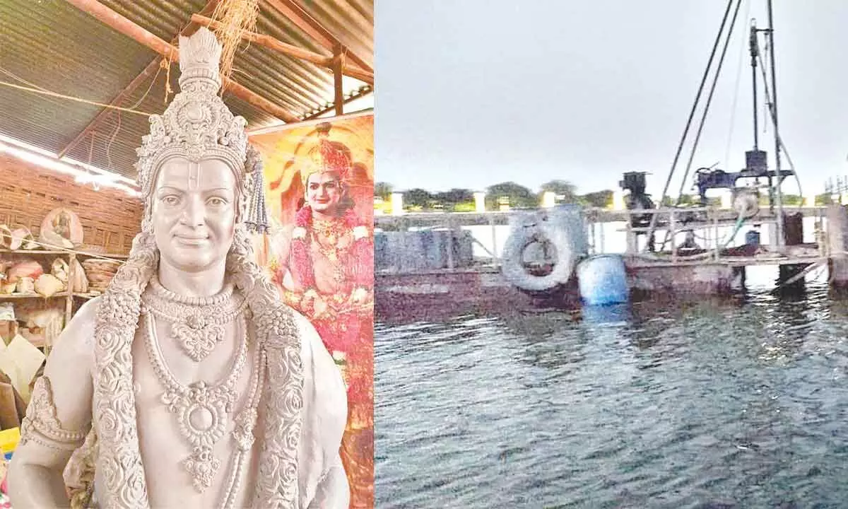 NTR statue as lord krishna installed at Lakaram lake