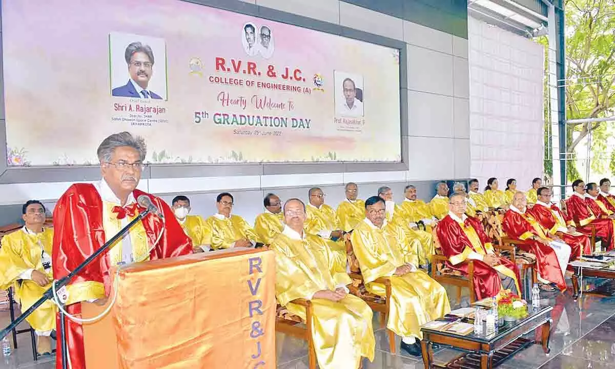 SHAR Sriharikota director A Rajarajan addressing the fifth Graduation Day celebrations of  RVR&JC Engineering college
