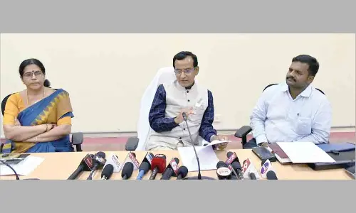 District Collector Basanth Kumar addressing a press conference in Puttaparthi on Saturday