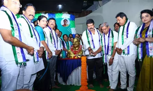 Former minister M Srinivasa Rao among others inaugurating plenary meeting in Visakhapatnam on Sunday