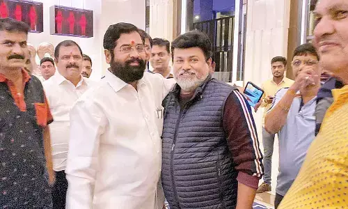 Maharashtra Minister and Shiv Sena leader Uday Samant with rebel party leader Eknath Shinde and other supporting MLAs, at Radisson Blu Hotel in Guwahati, on Sunday