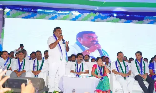 Minister Meruga Nagarjuna speaking at YSRCP plenary in Yerragondapalem on Sunday