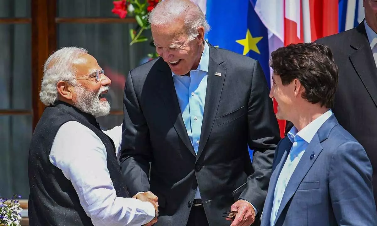 Prime Minister Narendra Modi with US President Joe Biden and Canada PM Justin Trudeau at G-7 Summit in Germany on Monday