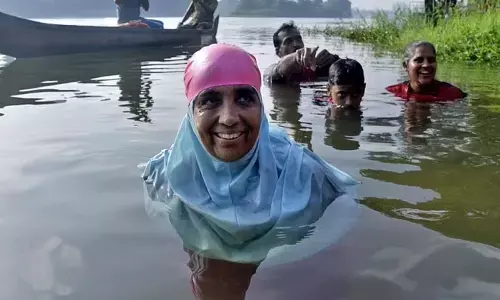 Arifa V K who swam across Periyar with her hands tied on Sunday. (Photo