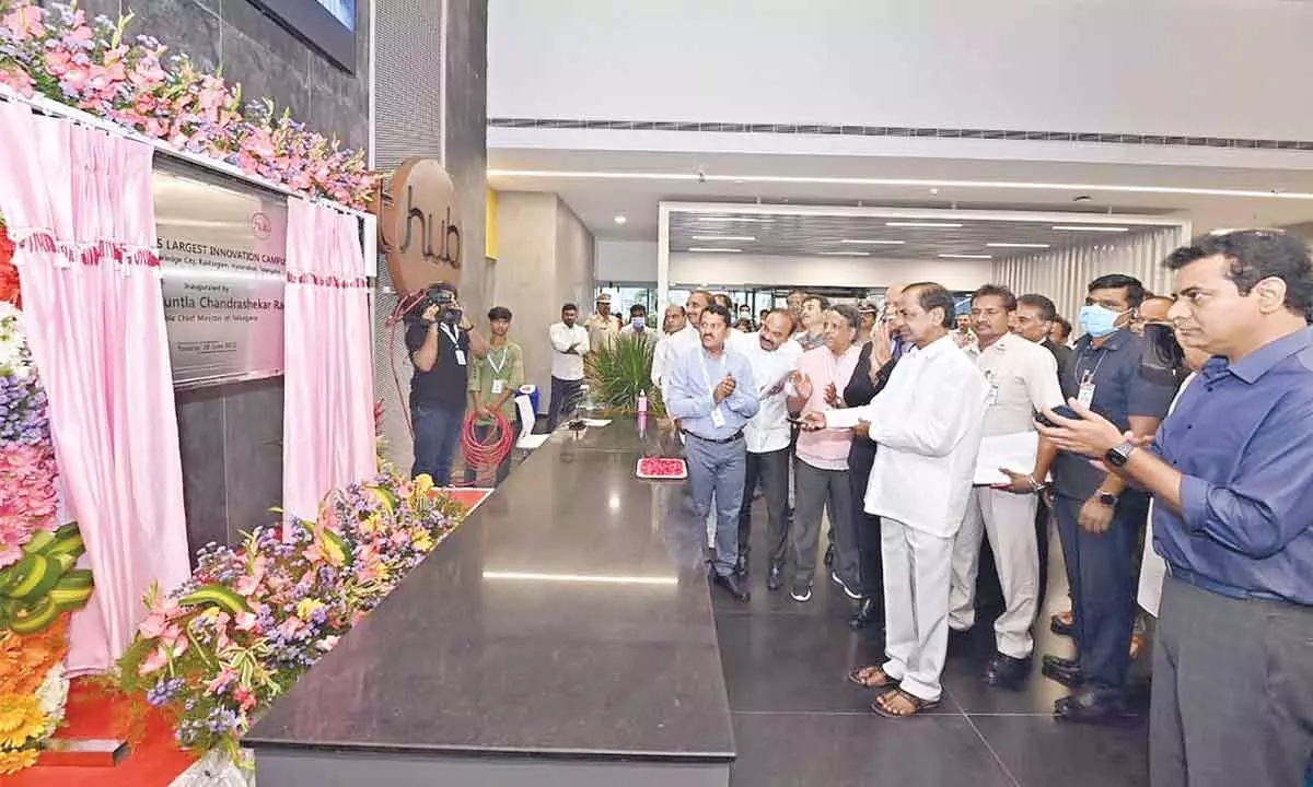 Chief Minister K Chandrashekar Rao inaugurating T-Hub2 incubator in Hyderabad on Tuesday