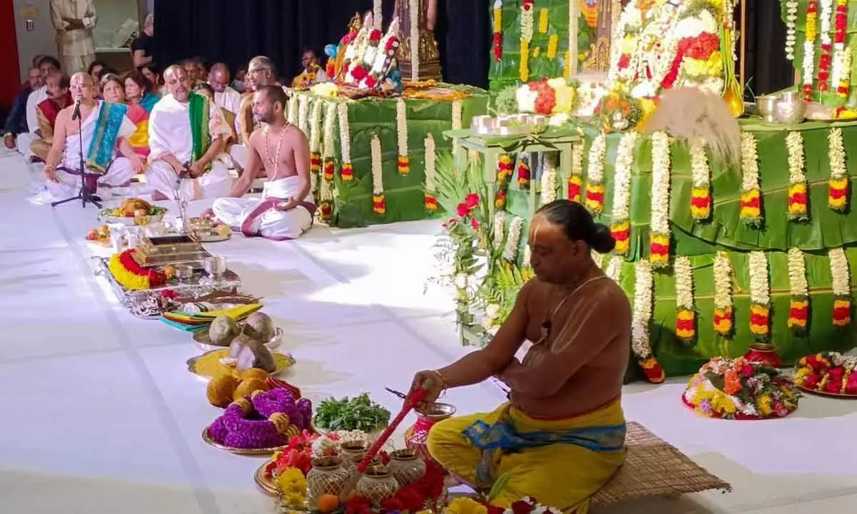 TTD priests performing Srinivasa Kalyanam at St Louis City in US on Tuesday