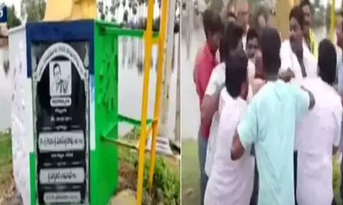 NTRs statue allegedly painted with YSRCP colours in Bommaluru