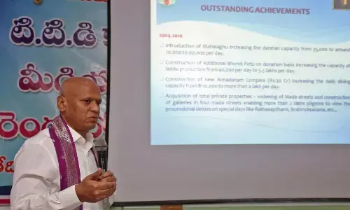 TTD Executive Officer A V Dharma Reddy speaking at the valedictory of the two-day media workshop which concluded in Tirupati on Tuesday