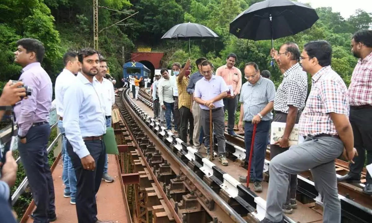 Safety audit team of SEC Railway inspecting the bridge in Visakhapatnam-Araku line
