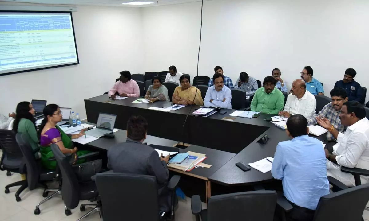 Minister for social welfare Meruga Nagarjuna at a review meeting on the implementation of various welfare schemes, at the Secretariat in Velagapudi on Wednesday