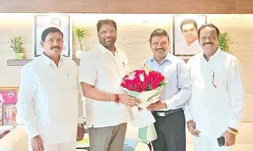 State Public & Health Director Dr G Srinivas Rao calling on Rajya Sabha MP  Vaddiraju Ravichandra in Hyderabad on Wednesday