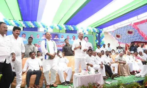 Minister for Mining & Geology P Ramachandra Reddy addressing constituency-level YSRCP plenary meeting in Rayachoti in Annamayya district on Wednesday