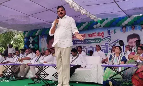 Education minister Botcha Satyanarayana addressing YSRCP plenary at Cheepurupalli in Vizianagaram district on Wednesday