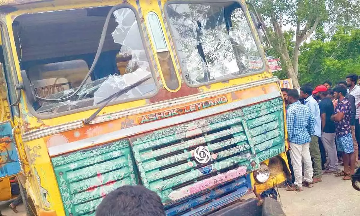 A sand tipper hit a motor bike causing grave injuries to a person, triggering protest against sand mafia in Koilkonda on Thursday