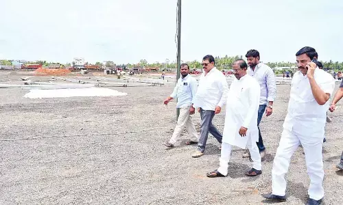 BJP State president Somu Veerraju inspecting the meeting area with the officials and party leaders in Bhimavaram on Thursday