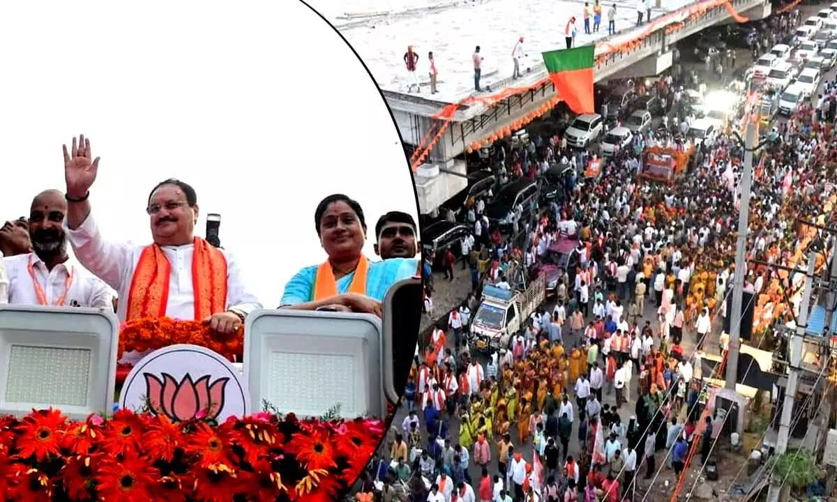BJP national president J.P. Nadda holds road show in Hyderabad