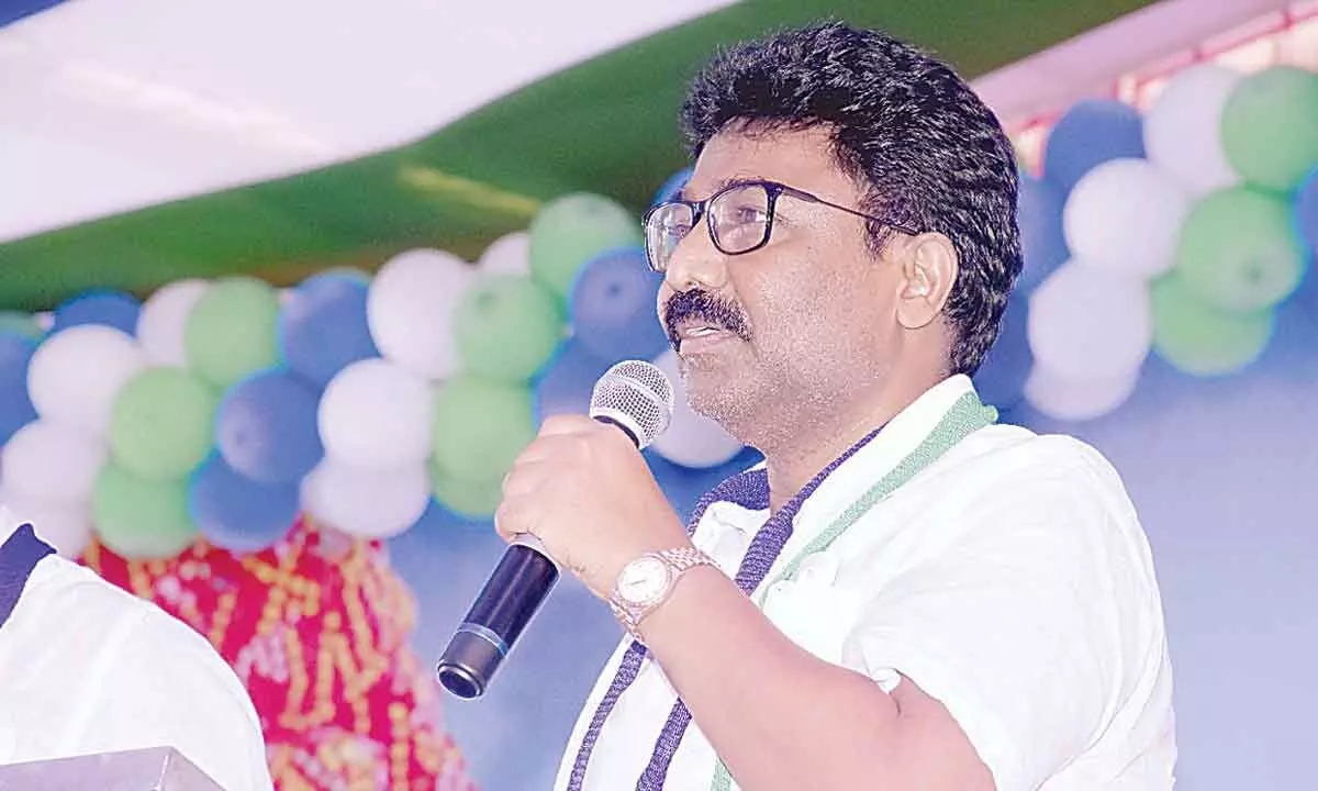 YSR district in-charge minister A Suresh addressing  party district plenary meeting in Kadapa on Saturday