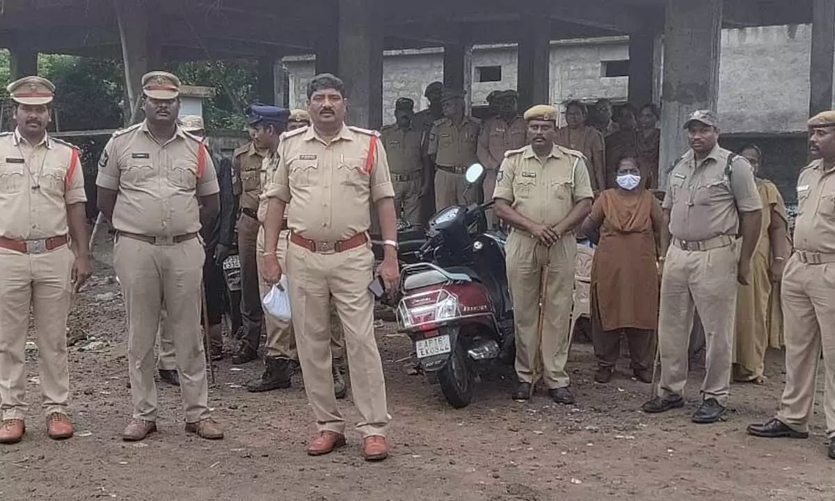 Police at Garaladibba village near Machilipatnam on Sunday