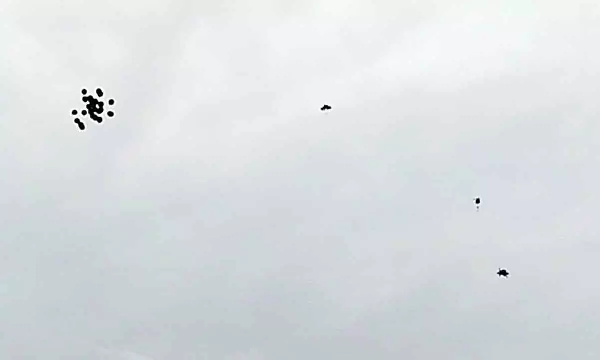 Black balloons spotted in the sky in Gannavaram mandal on Monday