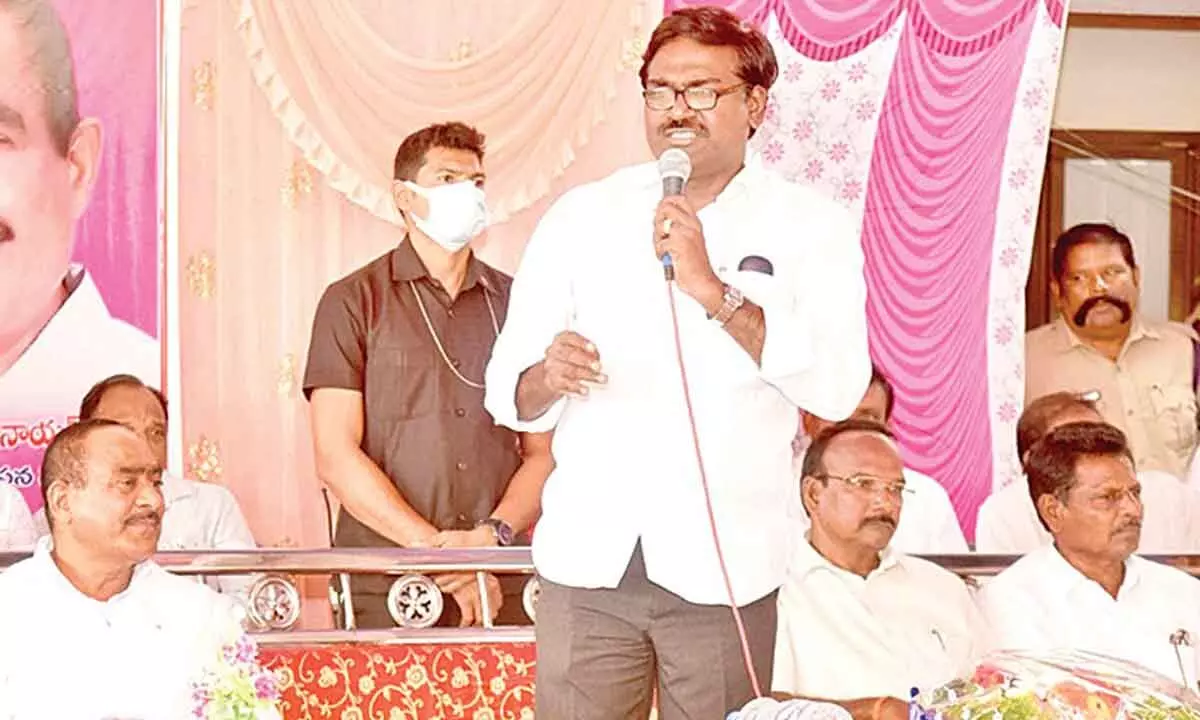 Transport Minister Puvvada Ajay Kumar addressing a meeting at Karepalli in Khammam district on Tuesday