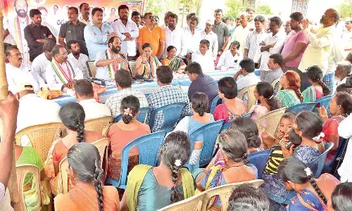 MP Uttam Kumar Reddy addressing the people at Kodad in Nalgonda district on Tuesday