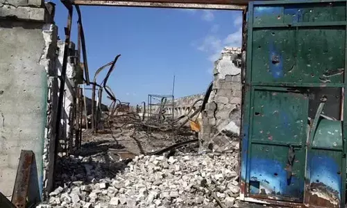 A farm is ruined by the Russian shelling ten kilometres from the front line in the Dnipropetrovsk region, Ukraine, Monday, July 4, 2022.(Photo | AP)