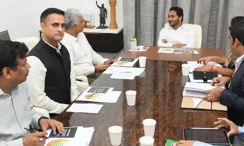 A delegation led by Union agriculture secretary Manoj Ahuja meets Chief Minister Y S Jagan Mohan Reddy at his camp office in Tadepalli on Wednesday