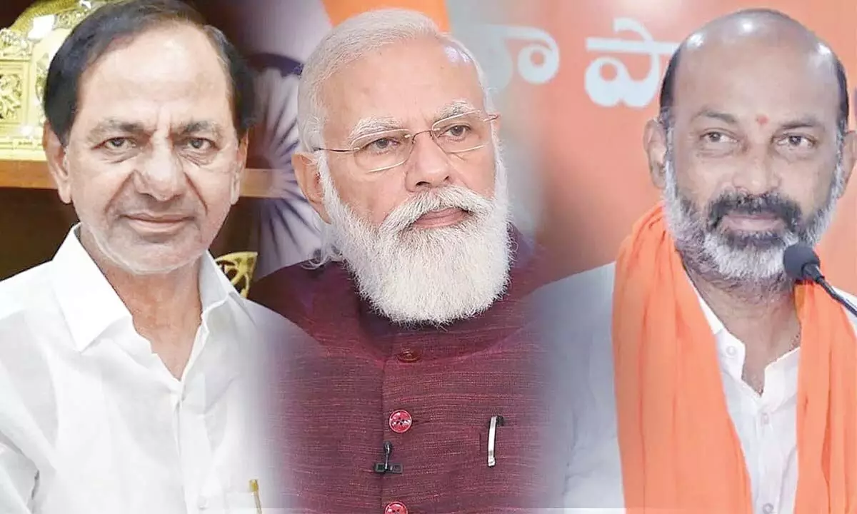 KCR, PM Narendra Modi and Bandi Sanjay Kumar