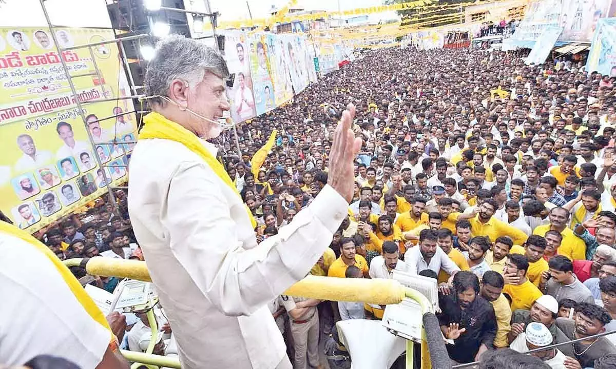 TDP national president N Chandrababu Naidu addressing a roadshow as part of Badude-Badudu campaign against hike in prices and taxes, in Nagari on Friday