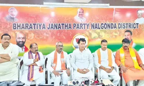 Union minister of State for Agriculture Kailash Chowdary addressing the media in Nalgonda on Friday