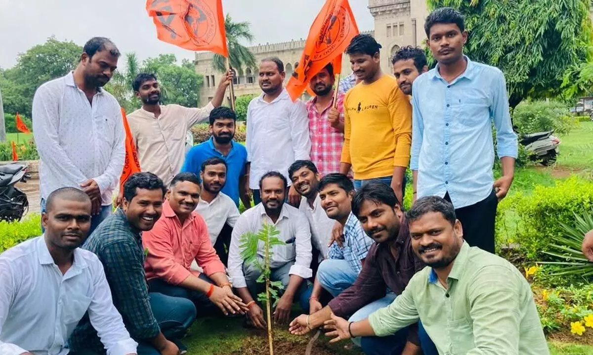 ABVP plants saplings on its 74th Formation Day at Arts College in Hyd