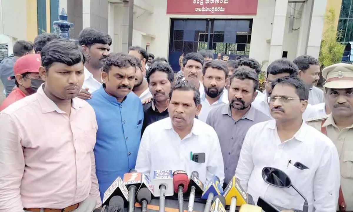 AP SC Commission chairman M Victor Prasad speaking to the media outside the Central Jail in Rajahmundry on Sunday