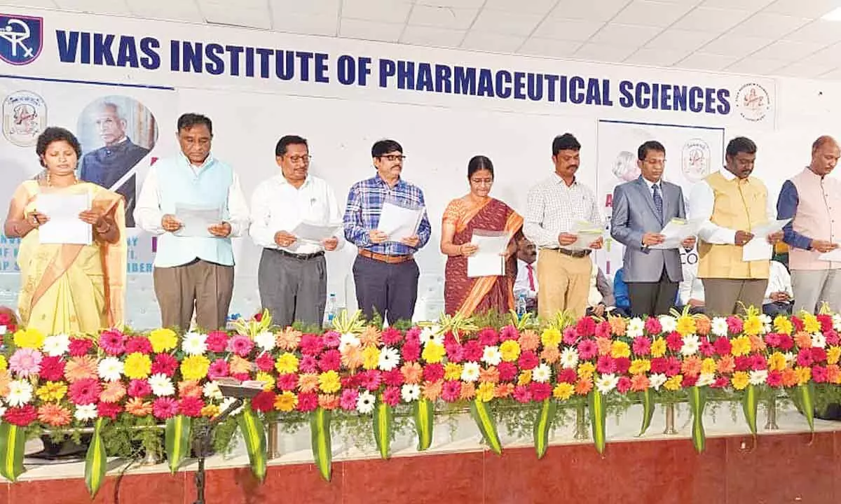 APTI executive committee swearing in at a programme at Vikas College of Pharmacy in Rajamahendravaram on Sunday